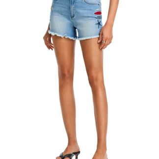 Aqua Embroidered Denim Shorts - Exclusive