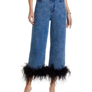 Aqua Feather Trim Jeans in Indigo - Exclusive