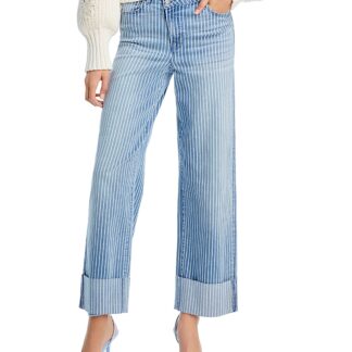 Aqua Striped Cuffed Dad Jeans in Medium Wash - Exclusive
