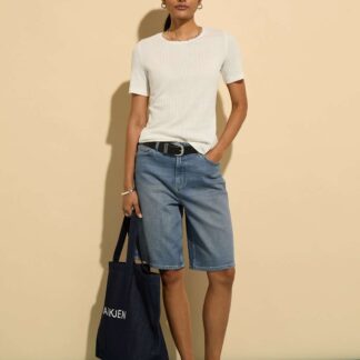 BAUKJEN Cotton Rich Denim High Waisted Shorts Light Indigo