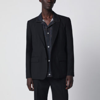 Black single-breasted jacket with denim insert