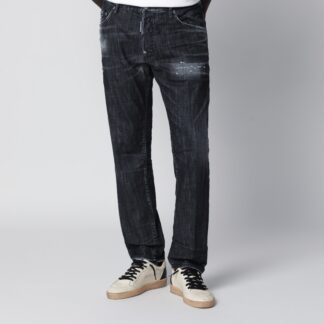 Black washed-effect distressed jeans