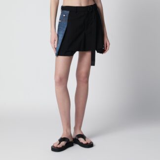 Black wool and denim shorts