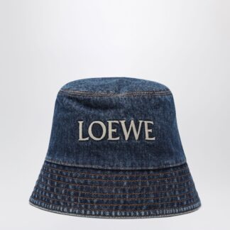 Blue Denim Bucket Hat With Logo Embroidery