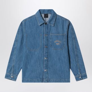 Blue denim shirt with logo embroidery