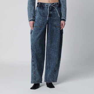 Blue washed denim cargo trousers