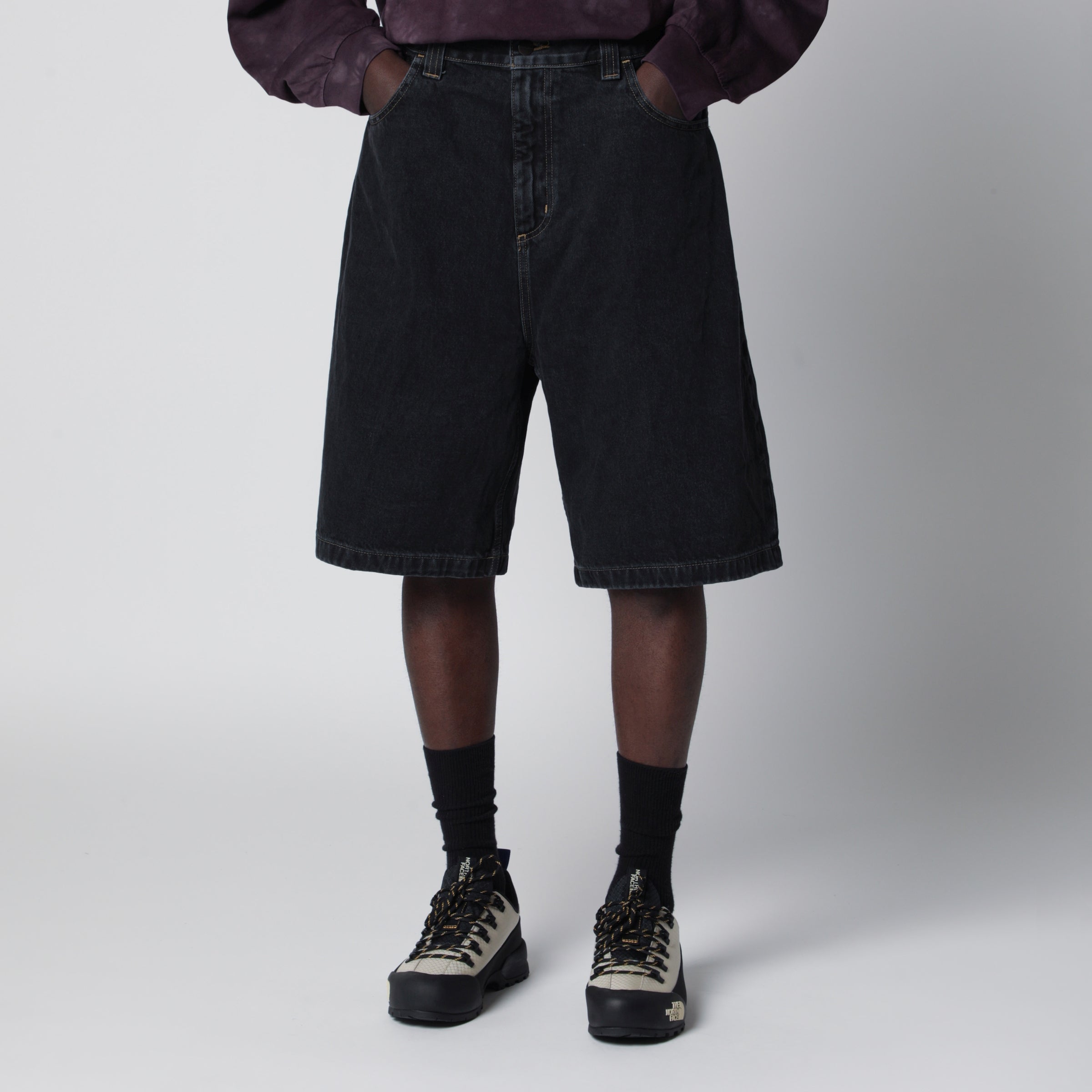 Brandon loose-fit low-rise denim shorts in black