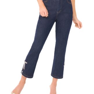 CeCe Cropped Flare Bow Detail Jeans in Indigo Night
