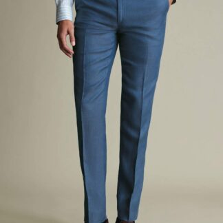 Charles Tyrwhitt Slim Fit Pure Linen Trousers Blue Denim