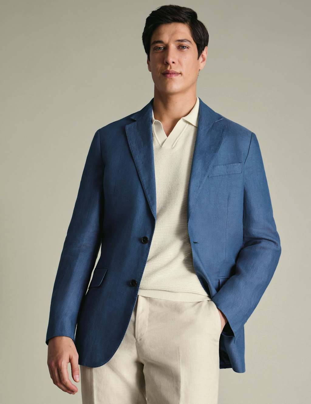 Charles Tyrwhitt Slim Fit Pure Linen Twill Blazer Blue Denim