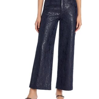 Cinq a Sept Embroidered Faux Leather High Rise Jeans in Navy