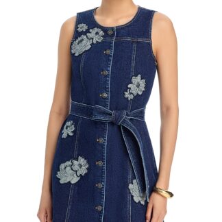 Cinq a Sept Marsha Floral Applique Mini Denim Dress