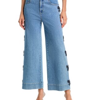 Cinq a Sept Rhinestone Bow Betsy High Rise Jeans in Blue Haze/Sapphire