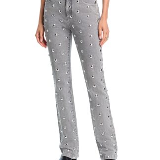 Cinq a Sept Sammy Studded High-Rise Denim Jeans in Lune/Silver