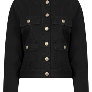Coats / Jackets Morlich Women's Stretch Cotton Collarless Denim Jacket in Black - Amara Reya / 12 - Tokyo Laundry