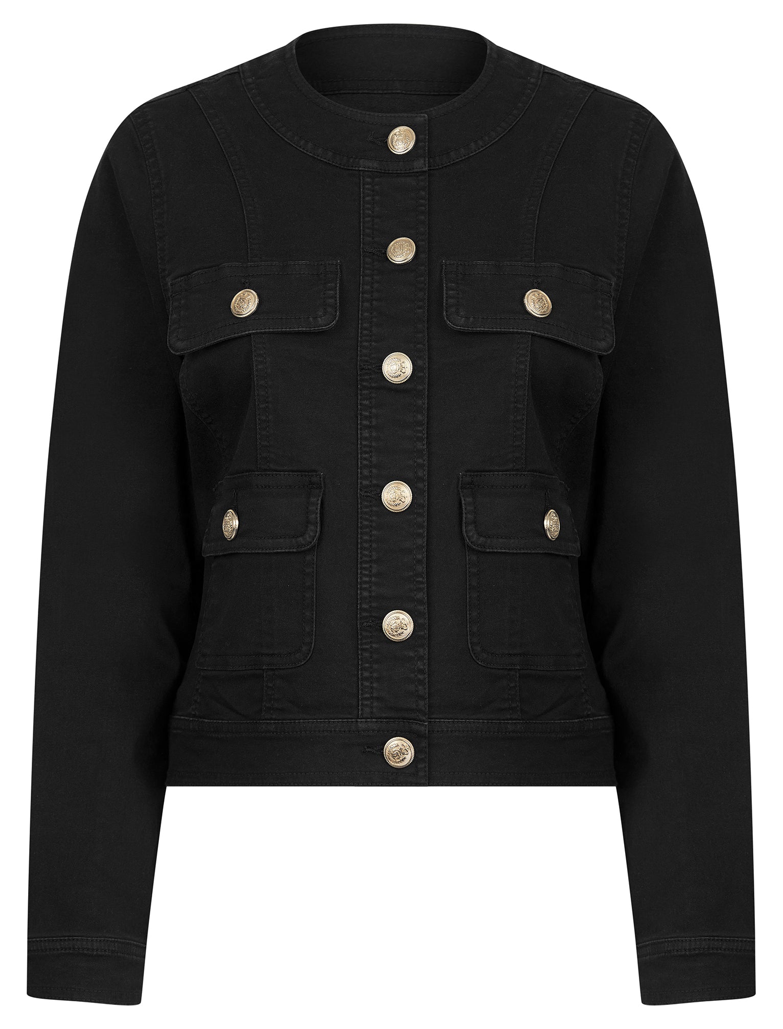 Coats / Jackets Morlich Women's Stretch Cotton Collarless Denim Jacket in Black - Amara Reya / 12 - Tokyo Laundry