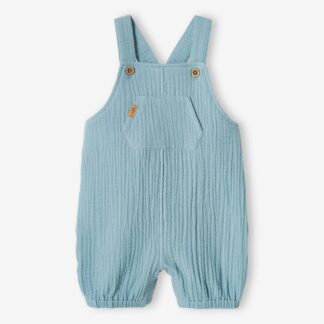 Cotton Gauze Dungarees, Lined, for Newborn Babies bleached denim