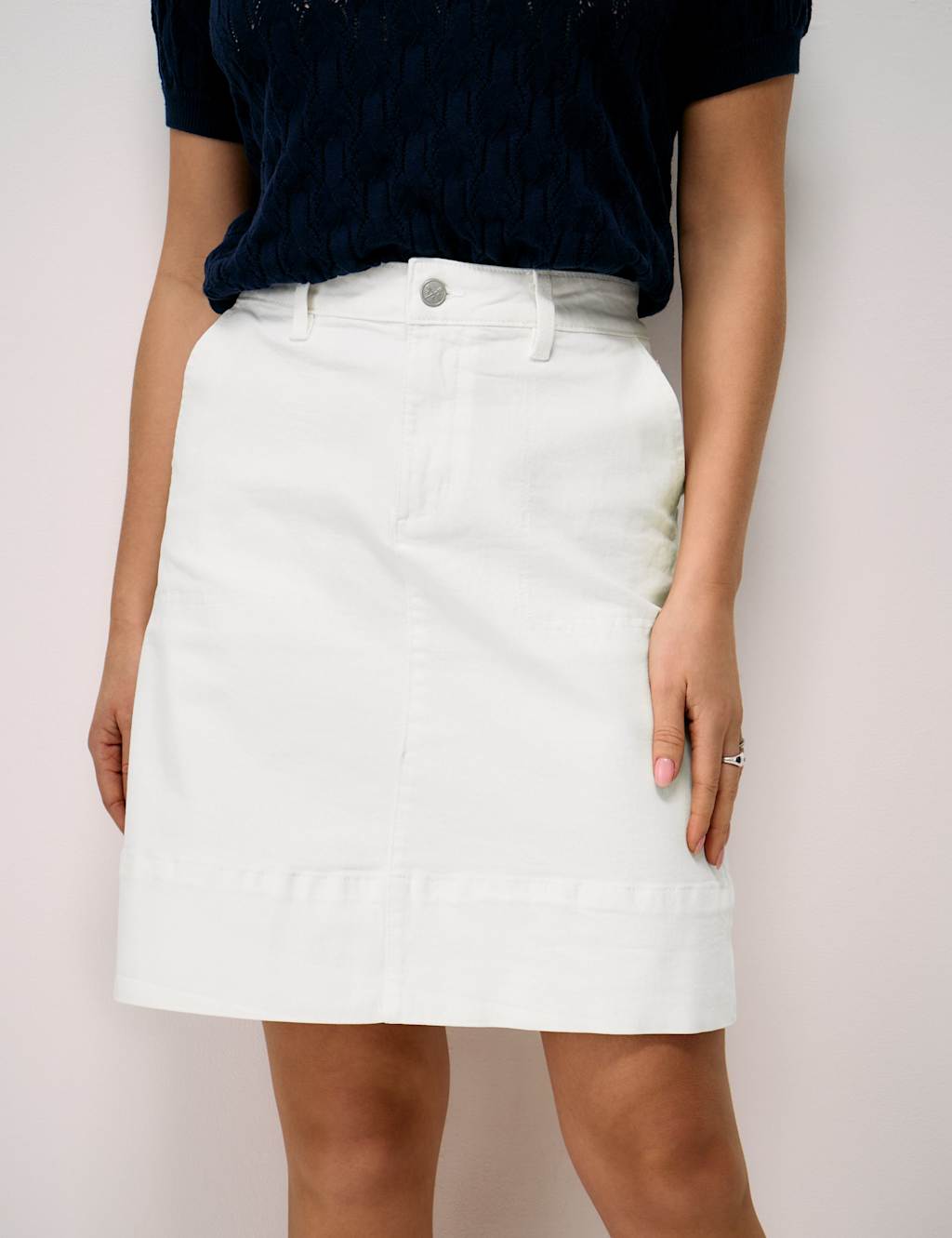 Crew Clothing Denim Knee Length A-Line Skirt White