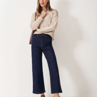 Crew Clothing Denim Wide Leg High Waisted Cropped Jeans Dark Navy