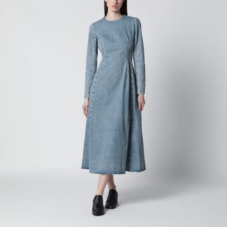 Cup-shoulder denim midi dress in ice blue