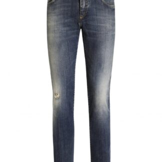 DOLCE & GABBANA DISTRESSED PLAQUE DENIM JEANS Size: 52, colour: BL