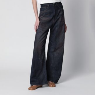 Dark blue wide-leg jeans with worn effect