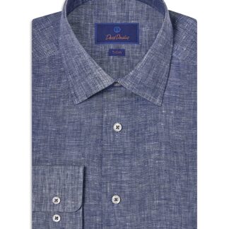David Donahue Trim Fit Linen Solid Dress Shirt