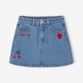 Denim Skirt with Broderie Anglaise for Girls medium blue
