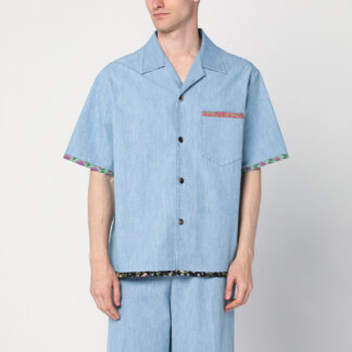 Denim shirt with floral trims
