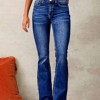 Double Button Flare Jeans For Women - Slim Fit Bootcut Denim Pants - Spring Casual Streetwear 2026