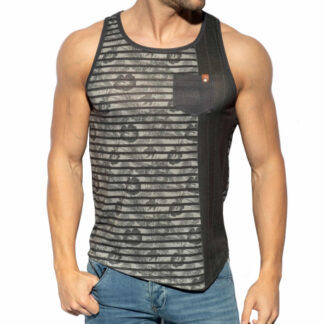 ES Collection Flower Striped Tank Top - Black