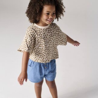 Easy-to-Put-On Light Denim Shorts, for Girls stone