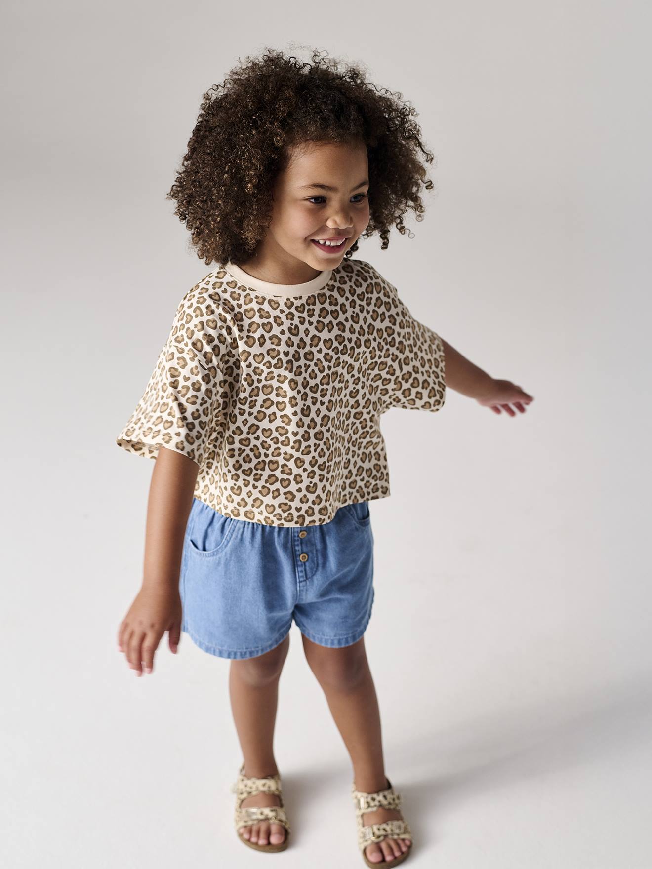 Easy-to-Put-On Light Denim Shorts, for Girls stone