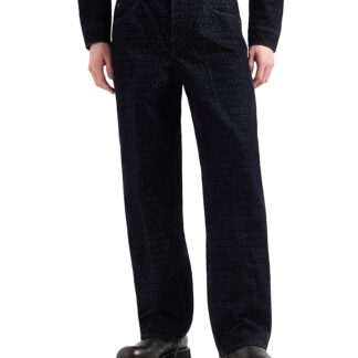 Emporio Armani Loose Fit Flocked Logo Jeans in Navy Blue