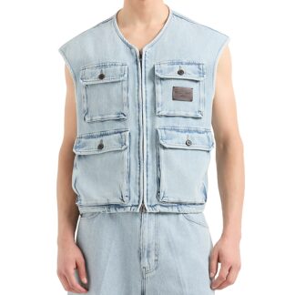 Emporio Armani Regular Fit Jacquard Denim Cargo Vest