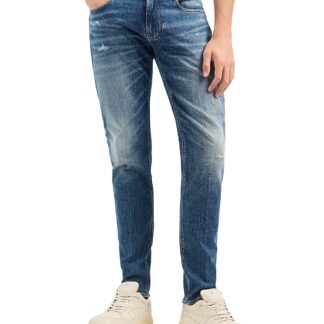 Emporio Armani Slim Fit Washed Jeans in Medium Blue
