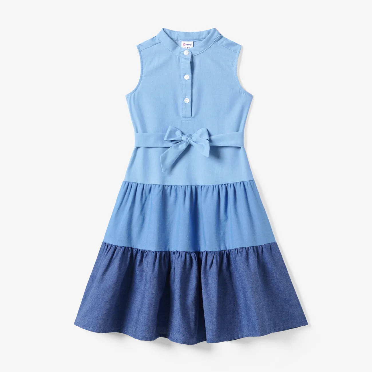 Family Matching Colorblock Shirt and Tiered A-line Pleated Dress Sets