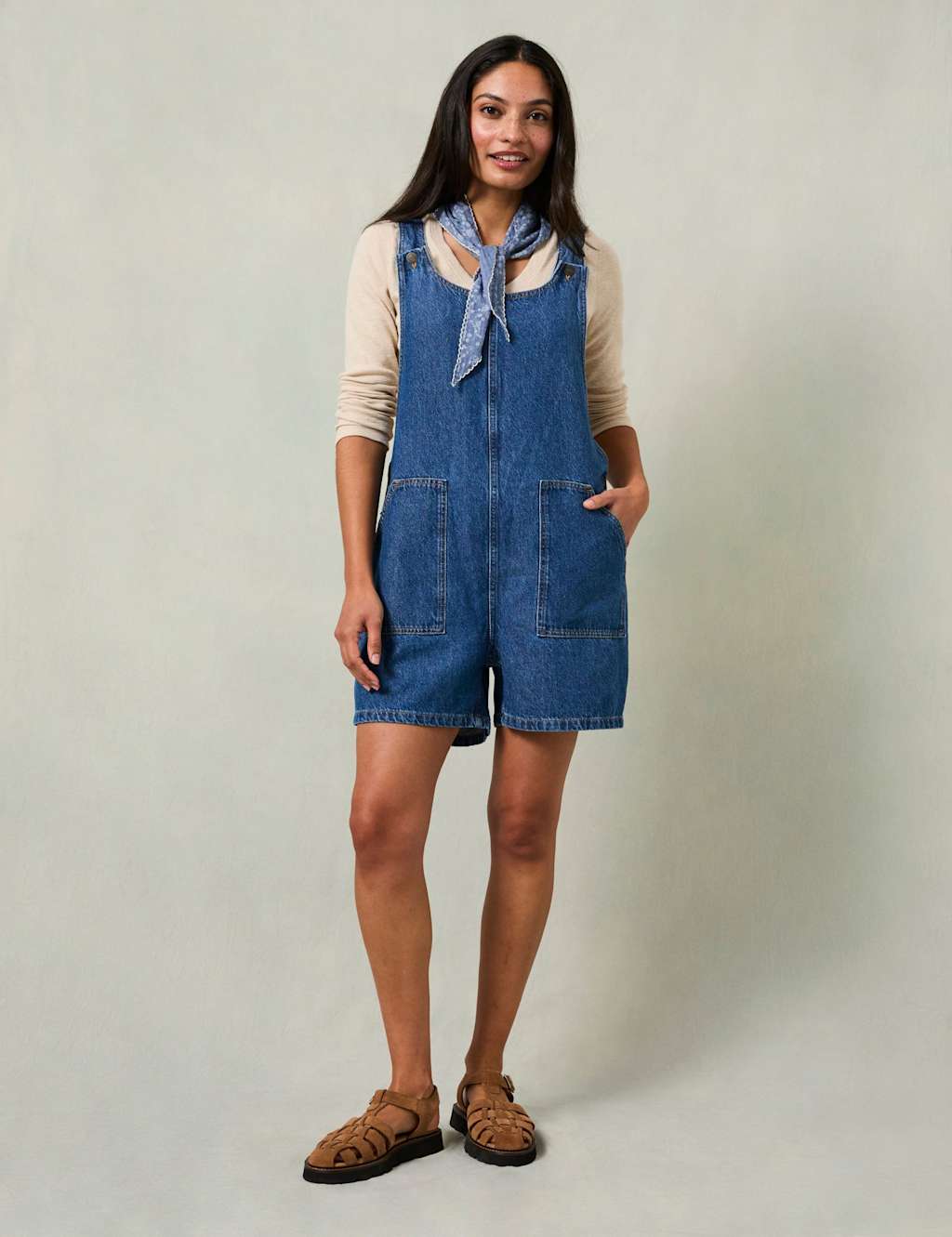 FatFace Pure Cotton Denim Short Dungarees Denim