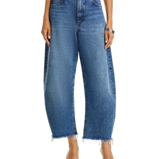 Frame The Bubble High Rise Crop Barrel Leg Jeans in Knock Out
