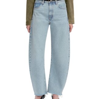 Frame The Bubble High Rise Crop Barrel Leg Jeans in Outlaw Raw Fray