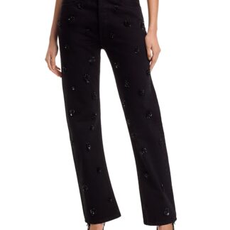 Frame The Embellished Vertical High Rise Jeans in Black