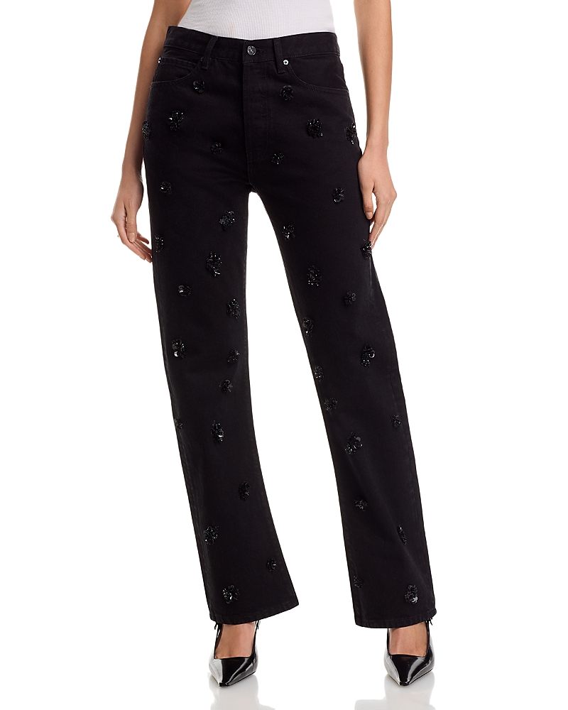 Frame The Embellished Vertical High Rise Jeans in Black