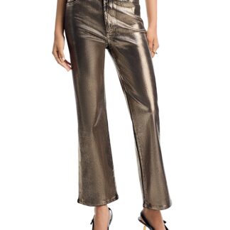 Frame The Reboot High Rise Crop Metallic Coated Jeans in Champagne
