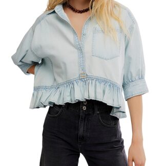 Free People Bailey Ruffled Denim Shirt