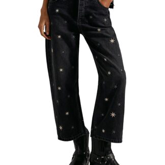 Free People Deep Trance Embroidered High Rise Jeans in Starry Night
