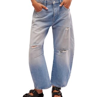 Free People Good Luck High Rise Cropped Wide Leg Barrel Jeans in Barnyard Blue