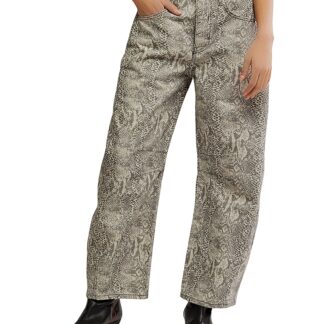 Free People We The Free Good Luck Leopard Barrel Leg Jeans in Snake Combo