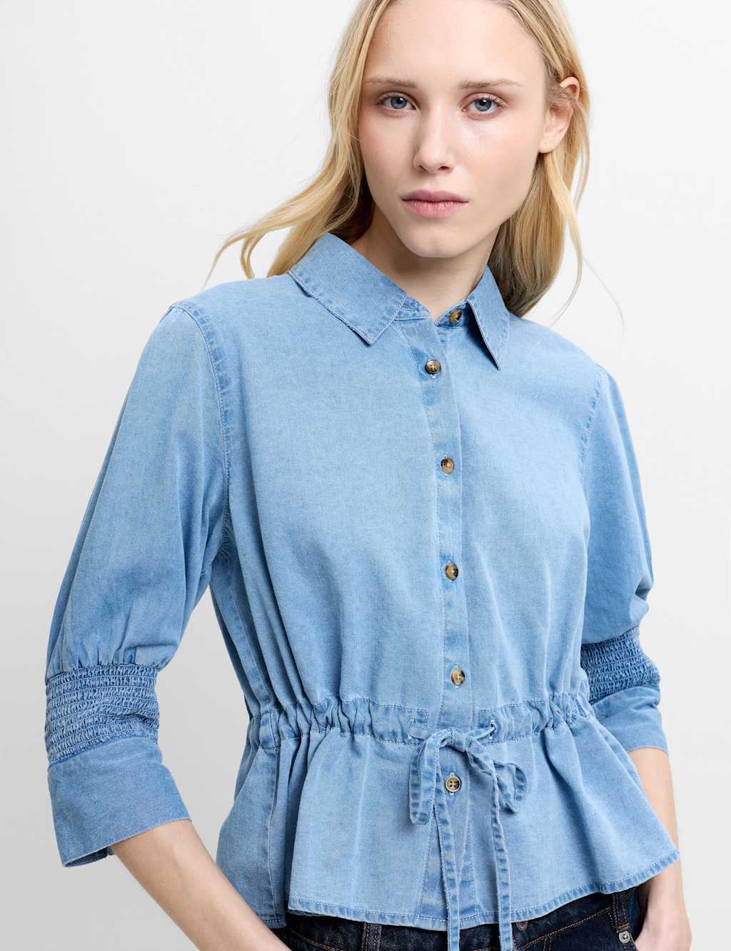 French Connection Pure Cotton Collared Drawstring Shirt Denim