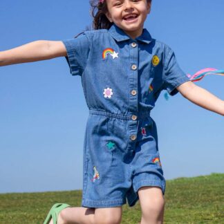 Frugi Denim Embroidered Jumpsuit (2-12 Yrs) Blue