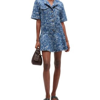 Ganni Dark Blue Tapestry Denim Mini Dress